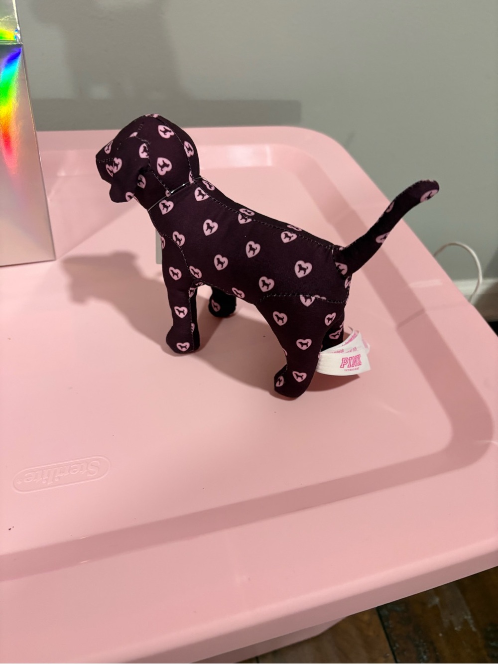 PINK Victoria's Secret Black Heart-Print Plush Dog Figurine - Picture 3 of 3